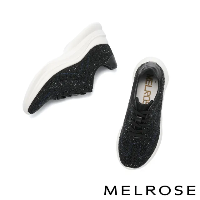 【MELROSE】美樂斯 奢華閃鑽飛織布綁帶厚底休閒鞋(黑)