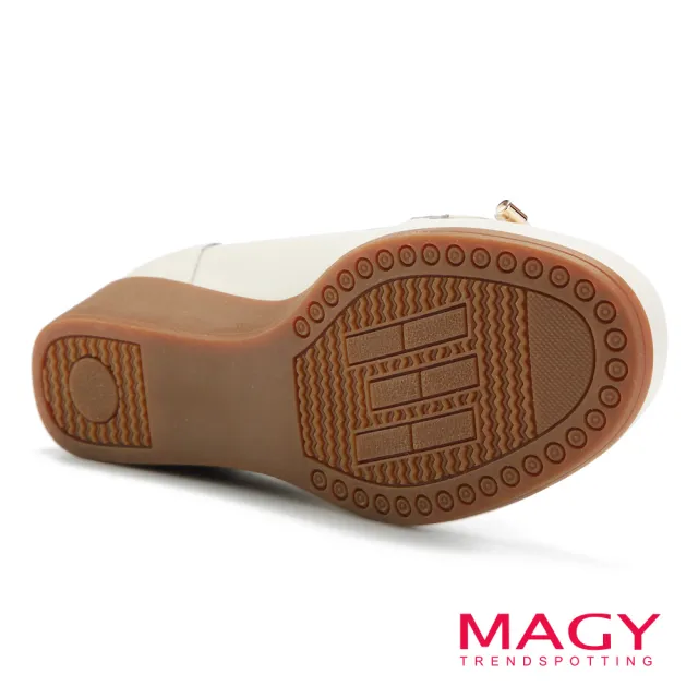 【MAGY】繫帶蝴蝶結真皮中跟樂福鞋(米色)