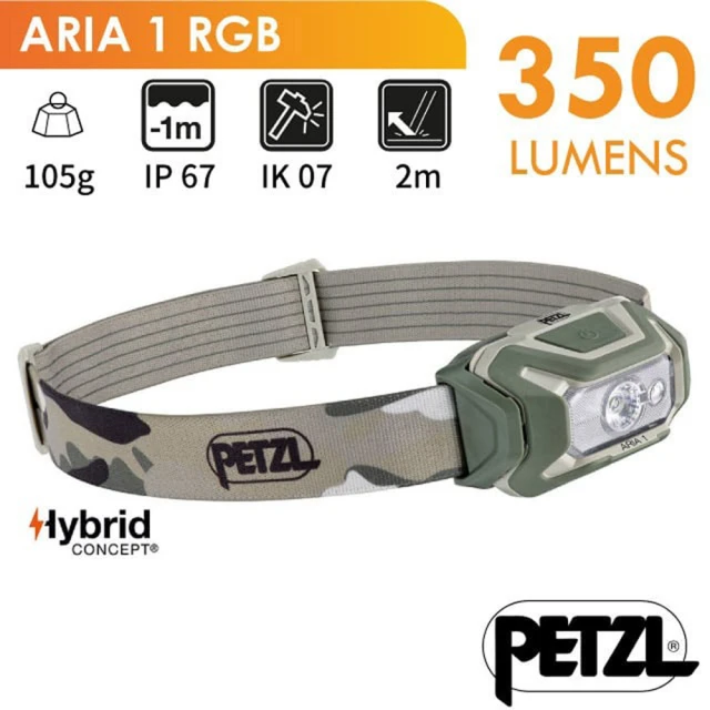 PETZLPETZL ARIA 1 RGB 超輕量頭燈 350流明.IPX67防水防塵.LED頭燈.電子燈(E069BA01 迷彩)