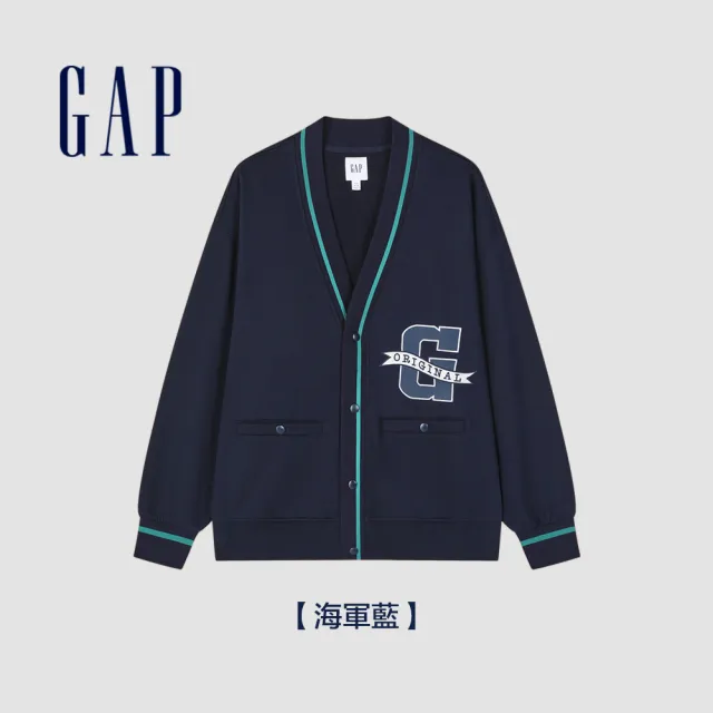 【GAP】男女同款 Logo印花V領針織外套-多色可選(892189)
