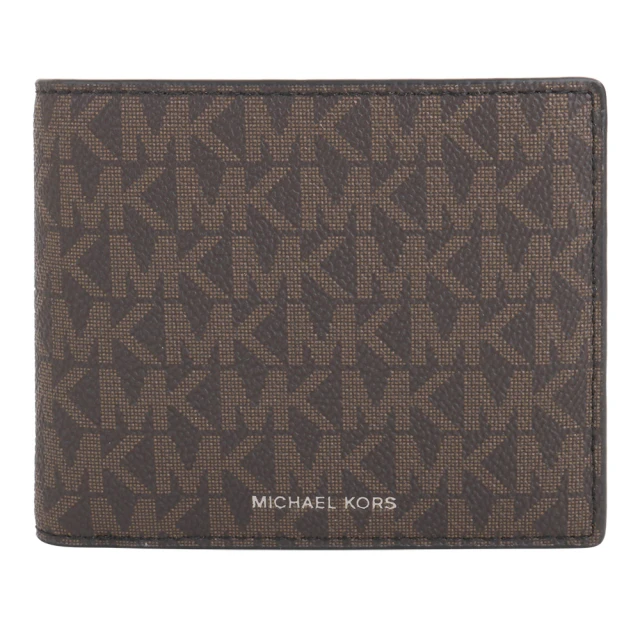 Michael Kors 燙銀字防刮皮革附零錢袋短夾(咖)