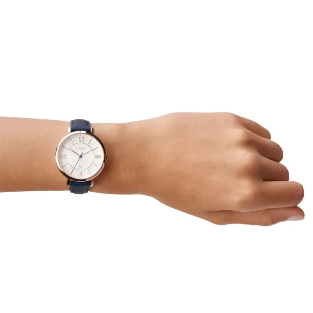 【FOSSIL】Jacqueline 藍色經典皮革指針女錶 手錶 36mm ES3843