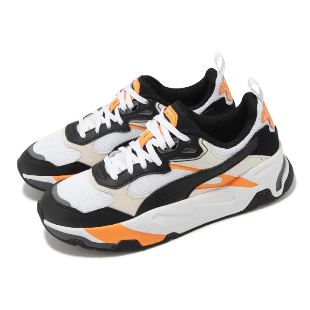 PUMA 休閒鞋 Trinity 男鞋 白 黑 橘 網布 皮革 拼接 緩衝 復古 運動鞋(389289-20)