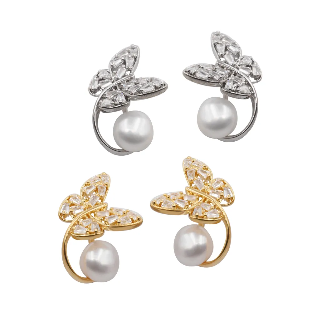 【鑫運來】◎珍珠蝶鑽針式耳環(PE35兩款任選)