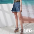 【IGD 英格麗】速達-網路獨賣款-俏麗荷葉抽鬚牛仔短裙(藍色)