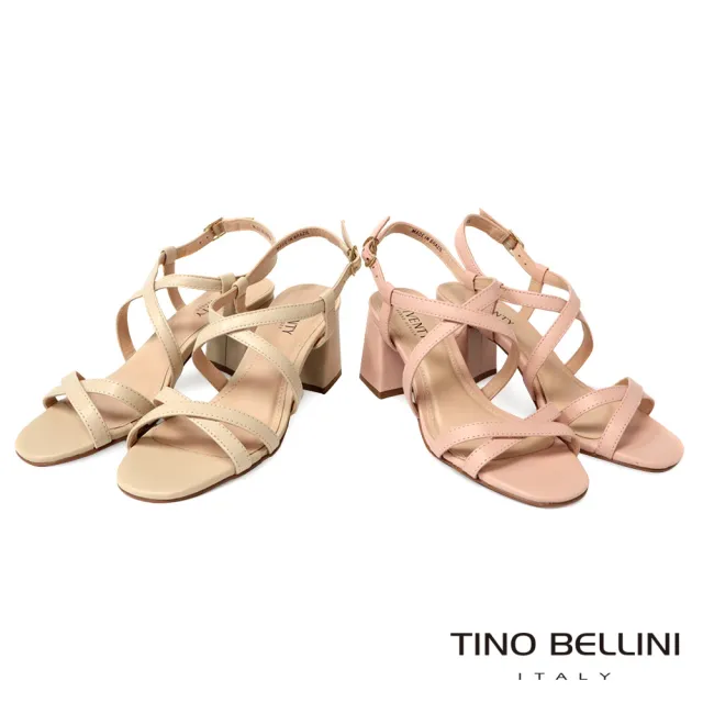 【TINO BELLINI 貝里尼】巴西進口全真皮雙交叉細帶高跟涼鞋FSLV006(米白)