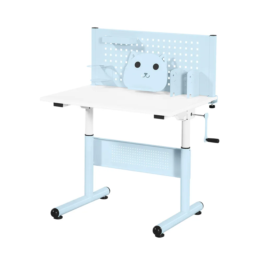 【Doaa】80cm+中屏風 靚彩兒童書桌 藍色(學生 書桌 成長型 兒童桌 手搖式 樂學 升降 桌子 莫蘭迪色)