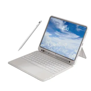 【Penoval】AX iPad觸控筆+eiP Magnetix磁吸鍵盤組(適用iPad10/Air4&5/Pro11 iPad鍵盤 巧控鍵盤 星砂白)