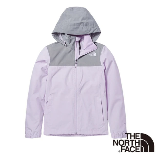 The North Face 女 拼接防水透氣可收納風帽寬鬆衝鋒衣_亞洲版型/夾克.風雨衣(5AZZ-8E3 紫灰)