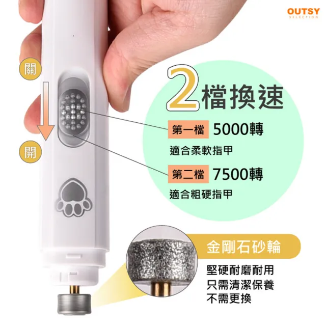 【OUTSY】犬貓通用充電式電動磨甲器(自動修甲 寵物美容 貓狗鳥兔適用)