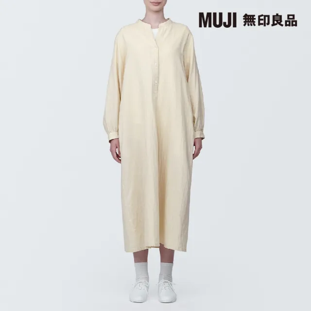 【MUJI 無印良品】女吉貝木棉混二重紗織長袖洋裝(共4色)