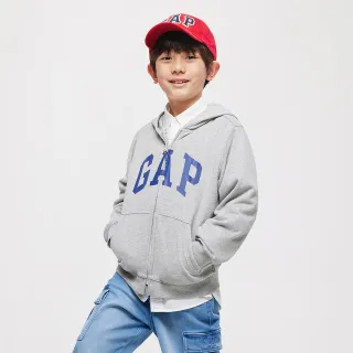 【GAP】男童裝 Logo連帽外套-灰色(890300)