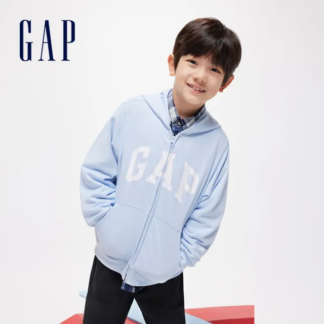 【GAP】男童裝 Logo連帽外套-藍色(890300)