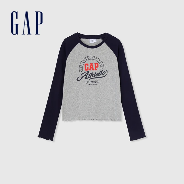 GAPGAP 女裝 Logo印花圓領長袖T恤-灰色(888456)
