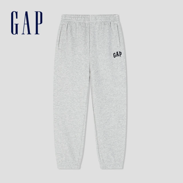 【GAP】男童裝 Logo束口鬆緊褲 碳素軟磨法式圈織系列-灰色(429343)