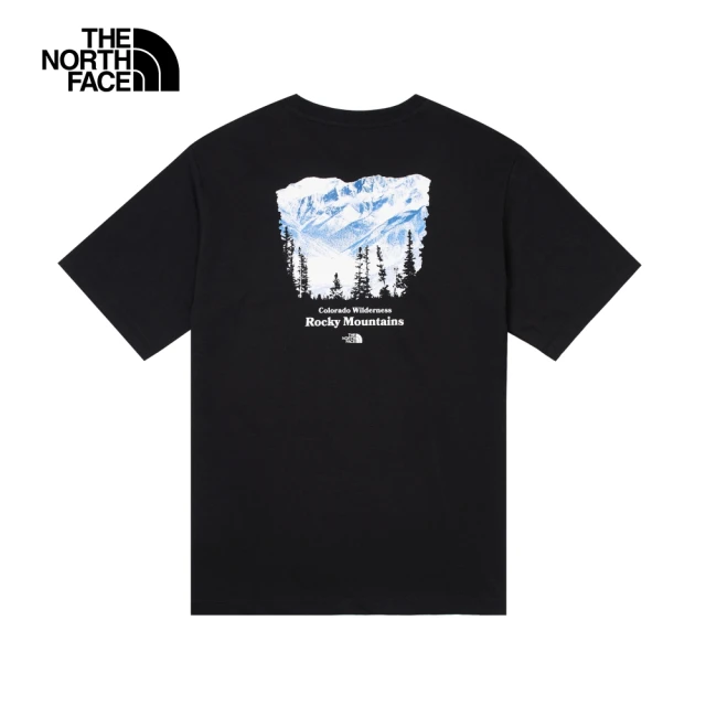 The North Face 北面男款黑色純棉雪山印花寬鬆短袖T恤｜88GKJK3