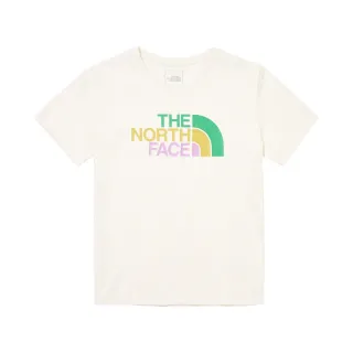 【The North Face 官方旗艦】北面女款米白色純棉三色品牌LOGO短袖T恤｜88G8QLI