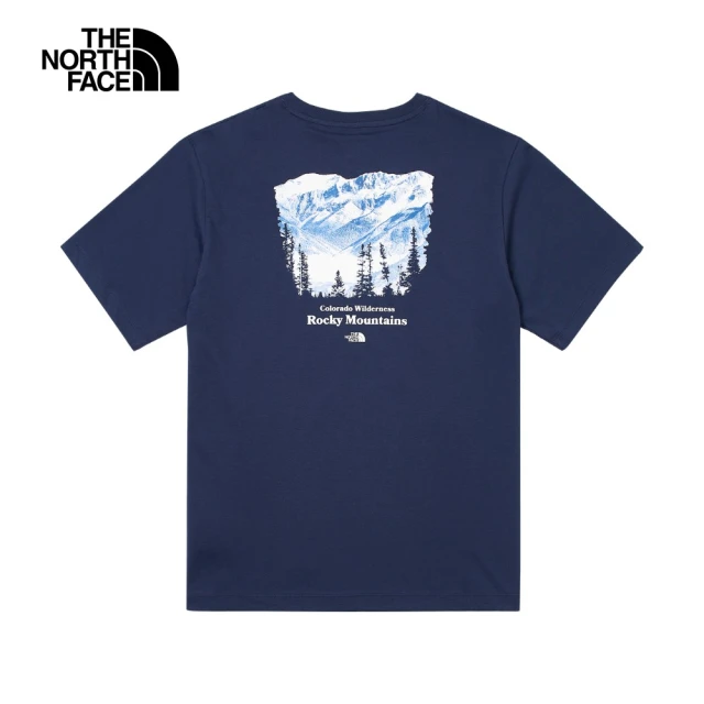 The North Face 北面男款藍色純棉雪山印花寬鬆短袖T恤｜88GK8K2