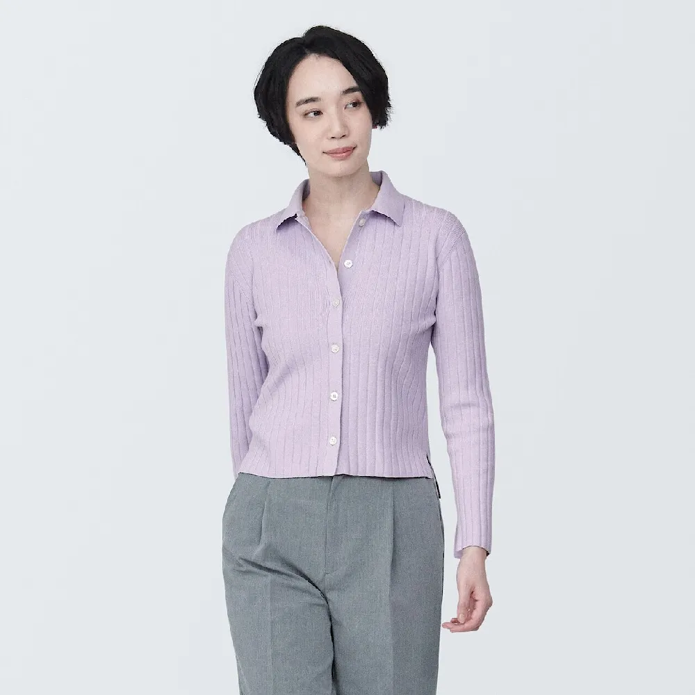 【MUJI 無印良品】女大豆纖維螺紋POLO開襟衫(共4色)