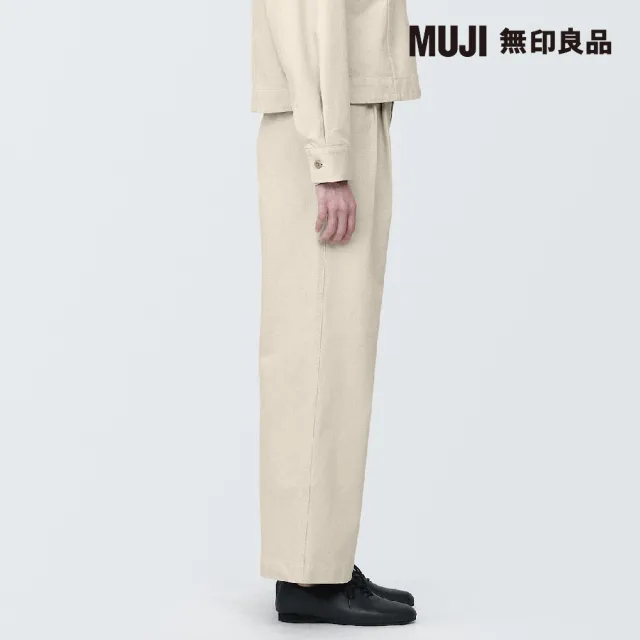 【MUJI 無印良品】女吉貝木棉混打褶寬版褲(共2色)