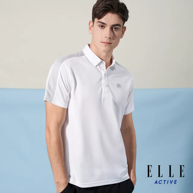 【ELLE ACTIVE】男款 休閒拼接短袖POLO衫-白色(EA24M2M1103#90)