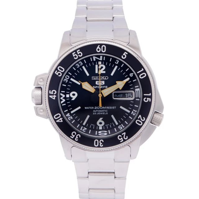 【SEIKO 精工】五號sport機械競速款不鏽鋼錶帶手錶-黑面x黑框/40mm(SKZ211K1)