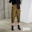 【IGD 英格麗】速達-網路獨賣款-時尚個性打褶微彈九分褲(綠色)