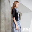 【IGD 英格麗】速達-網路獨賣款-都會蕾絲網紗五分袖短版外套(黑色)