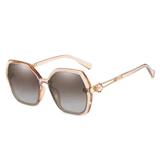 【MEGASOL】UV400防眩偏光太陽眼鏡時尚女仕大框矩方框墨鏡(花朵珍珠款-P236)