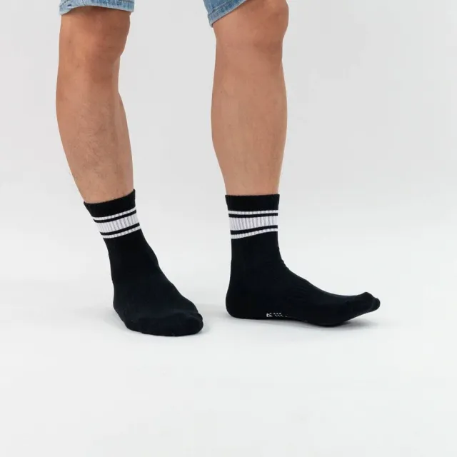 【WARX】經典條紋中筒襪-黑色配白條(除臭襪/機能襪/足弓防護)