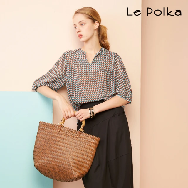 【Le Polka】輕民俗幾何印花上衣-女