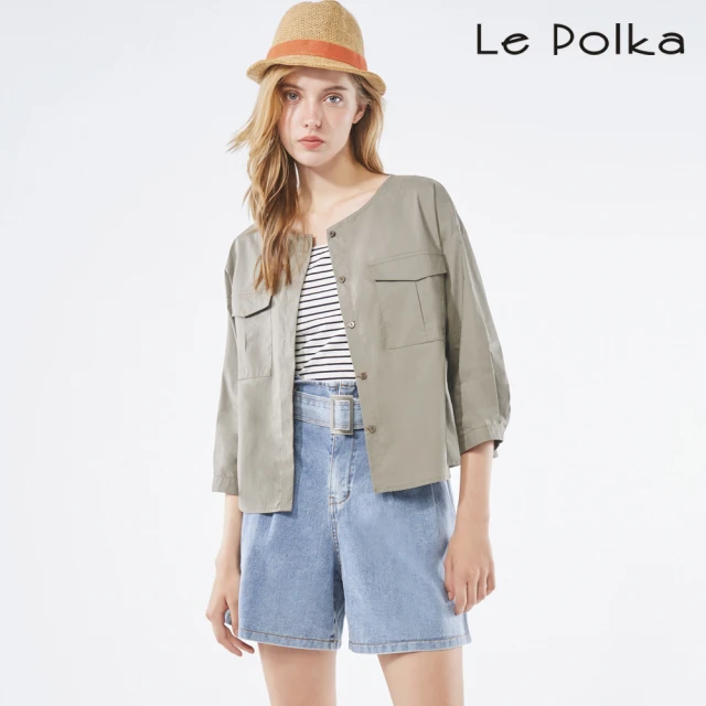 【Le Polka】輕工裝風圓領襯衫-女