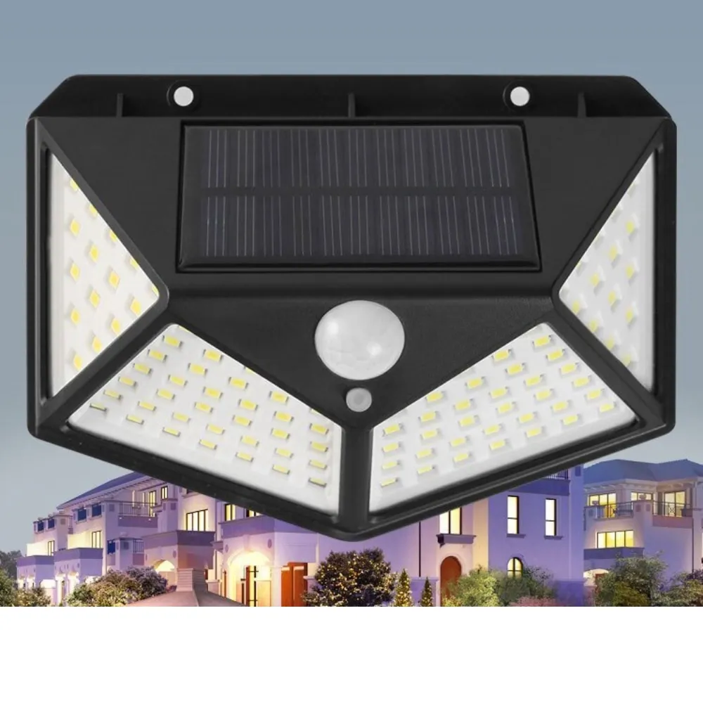【solarlight】100LED 太陽能戶外感應壁燈(270°照亮多角度燈 感應燈 照明燈家用花園防水四面壁燈)