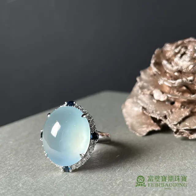 【Fubibaoding jeweler 富璧寶鼎珠寶】冰種翡翠大蛋面鑲4顆藍寶石戒(天然緬甸翡翠 冰種 藍寶石 國際圍#11)