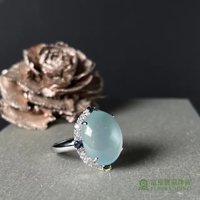【Fubibaoding jeweler 富璧寶鼎珠寶】冰種翡翠大蛋面鑲4顆藍寶石戒(天然緬甸翡翠 冰種 藍寶石 國際圍#11)