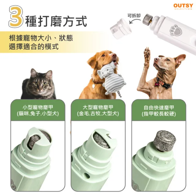 【OUTSY】犬貓通用充電式電動磨甲器(自動修甲 寵物美容 貓狗鳥兔適用)