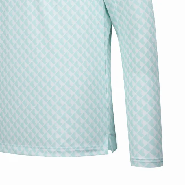 【PING】男款滿版幾何吸濕排汗口袋長袖POLO衫-綠(蓄熱保溫/GOLF/高爾夫球衫/PA23205-43)