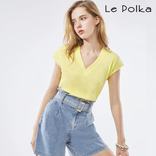 【Le Polka】百搭款V領素色T恤/2色-女