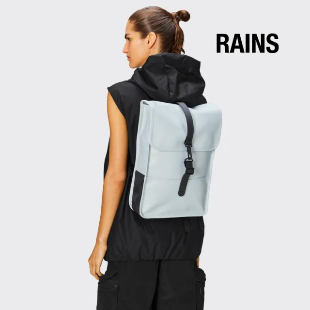 【RAINS官方直營】Backpack Mini 經典防水小型雙肩背長型背包(Wind 和風藍)