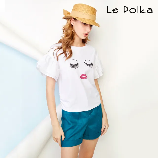 【Le Polka】孔雀藍高腰附腰帶短褲-女