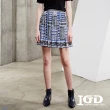 【IGD 英格麗】速達-網路獨賣款-幾何印花壓褶雪紡短裙(藍色)