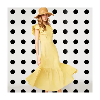 【Le Polka】氣質陽光黃波浪袖洋裝-女