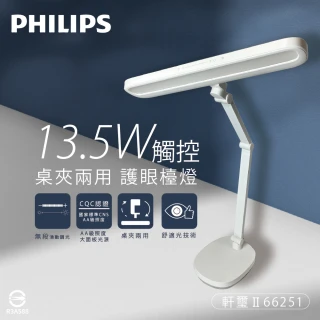 【Philips 飛利浦】RobotPlus 軒璽二代 66251 13.5W 調光調色 全電壓 LED桌夾兩用智慧護眼檯燈