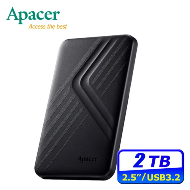 【Apacer 宇瞻】AC236 2TB USB3.2 Gen1行動硬碟-時尚黑