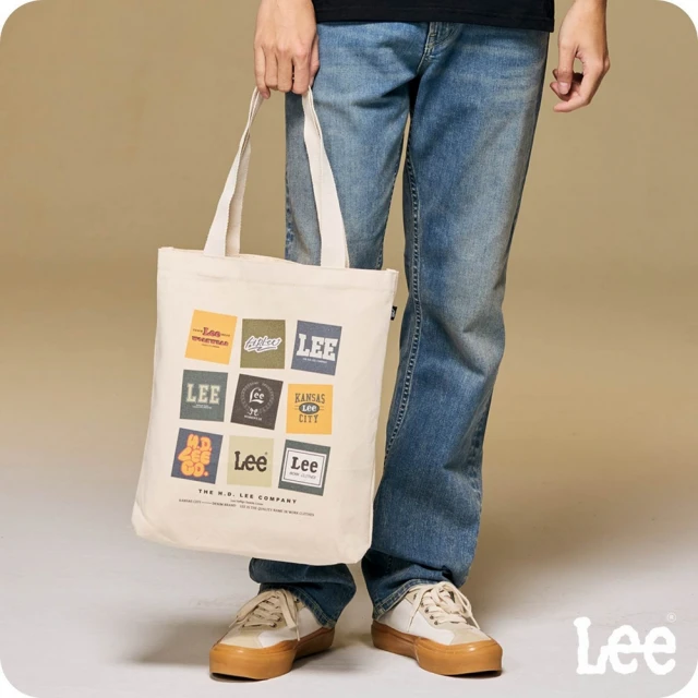 LeeLee 男女同款 帆布袋 九宮格品牌印花 / 手提袋 側肩包 琴譜包(LB324005K15)