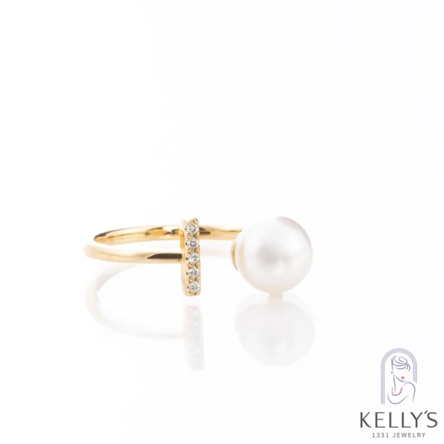 Kelly”s ㄧ字排鑽對開珍珠戒指(日本製造 阿古屋珍珠 鑽石戒指)