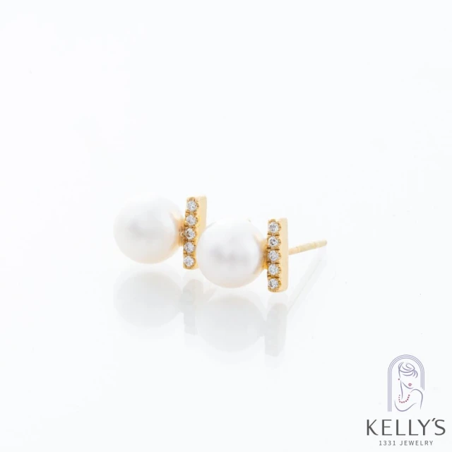 Kelly”s 日本製造星辰ㄧ字排鑽珍珠耳環(鑽石耳環 K金耳環 日本進口)