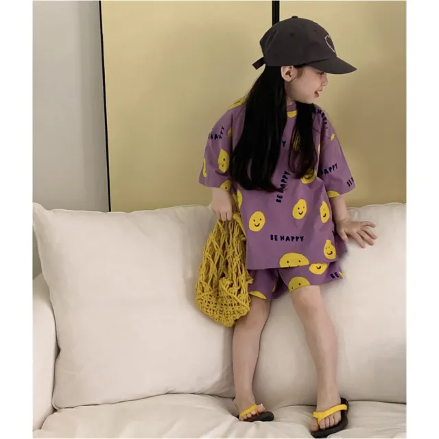 【安朵童舖】現貨韓版兒童男童女童滿版印花短袖套裝圓領T恤上衣短褲寶寶櫻桃套裝(030/011/130)