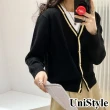【UniStyle】長袖針織外套 韓版V領撞色上衣 女 UP99018(黑)