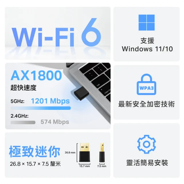 【TP-Link】Archer TX20U Nano AX1800 MU-MIMO 迷你型 雙頻WiFi6 USB無線網卡(Wi-Fi 6 無線網路卡)